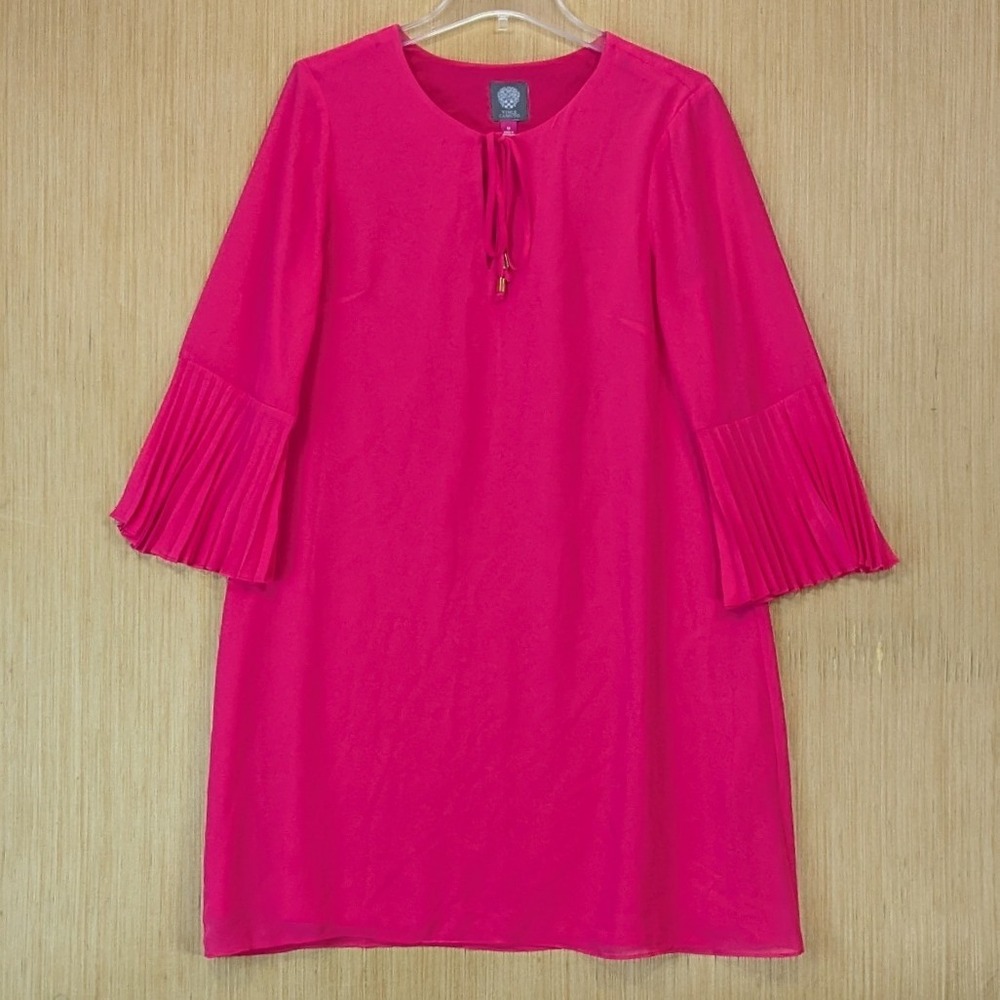 Vince Camuto Hot Pink Feminine Office Pleated Bell Sleeve Keyhole Shift Dress 12